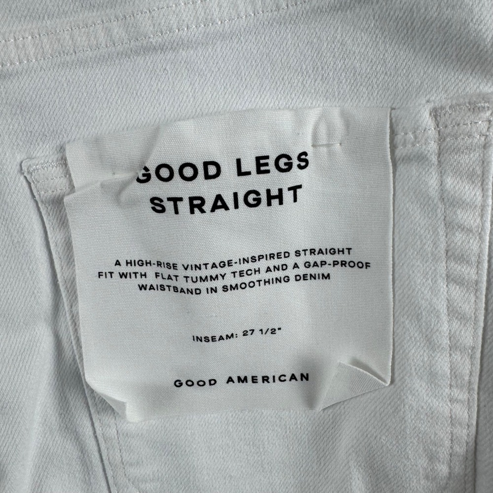 Good American Good Legs Straight White High Rise Raw Hem Jeans 2/26 $99 NEW - Picture 13 of 16